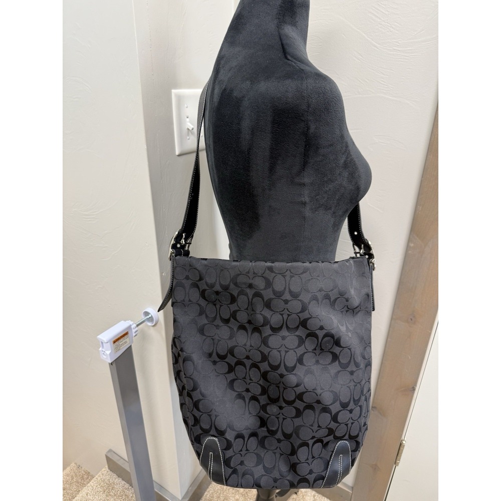Coach Vintage Signature Monogram C Canvas Hobo/Bucket Bag 02' 6076 Black Y2K